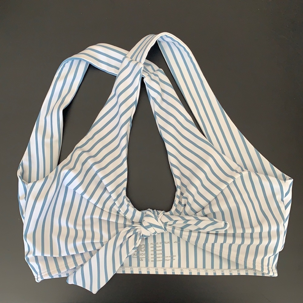 Blue striped top knot bikini